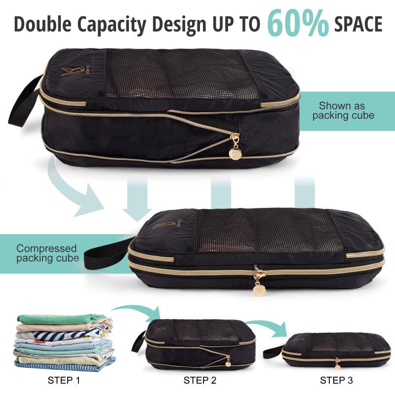 Bunnychill Expandable Compression Packing Cubes for Suitcases 6 Set Lightweight Compressible Travel Packing Organizer for Carry on Suitcase Organizer Bags Set as Travel Essentials for Women Black - Image 3